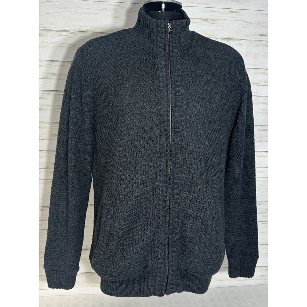 CARBON2COBALT Carbon 2 Cobalt Gray FULL ZIP LARGE Men SHERPA Lined Sweater Coat
